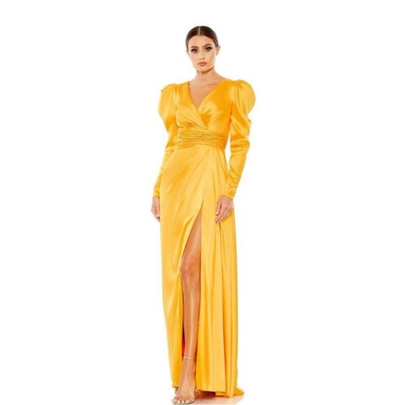 Mac Duggal 12404 Faux Wrap Long Sleeve A Line Gown 4 NWT - Picture 4 of 5